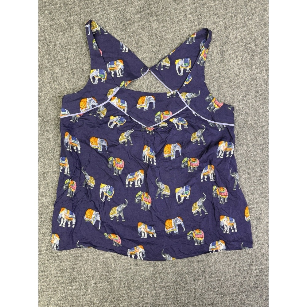 Maeve Anthropologie Small Elephant Print Tank Top Sleeveless Blouse Navy Blue